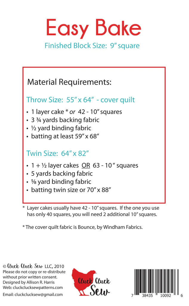 Easy Bake Pattern - Cluck Cluck Sew