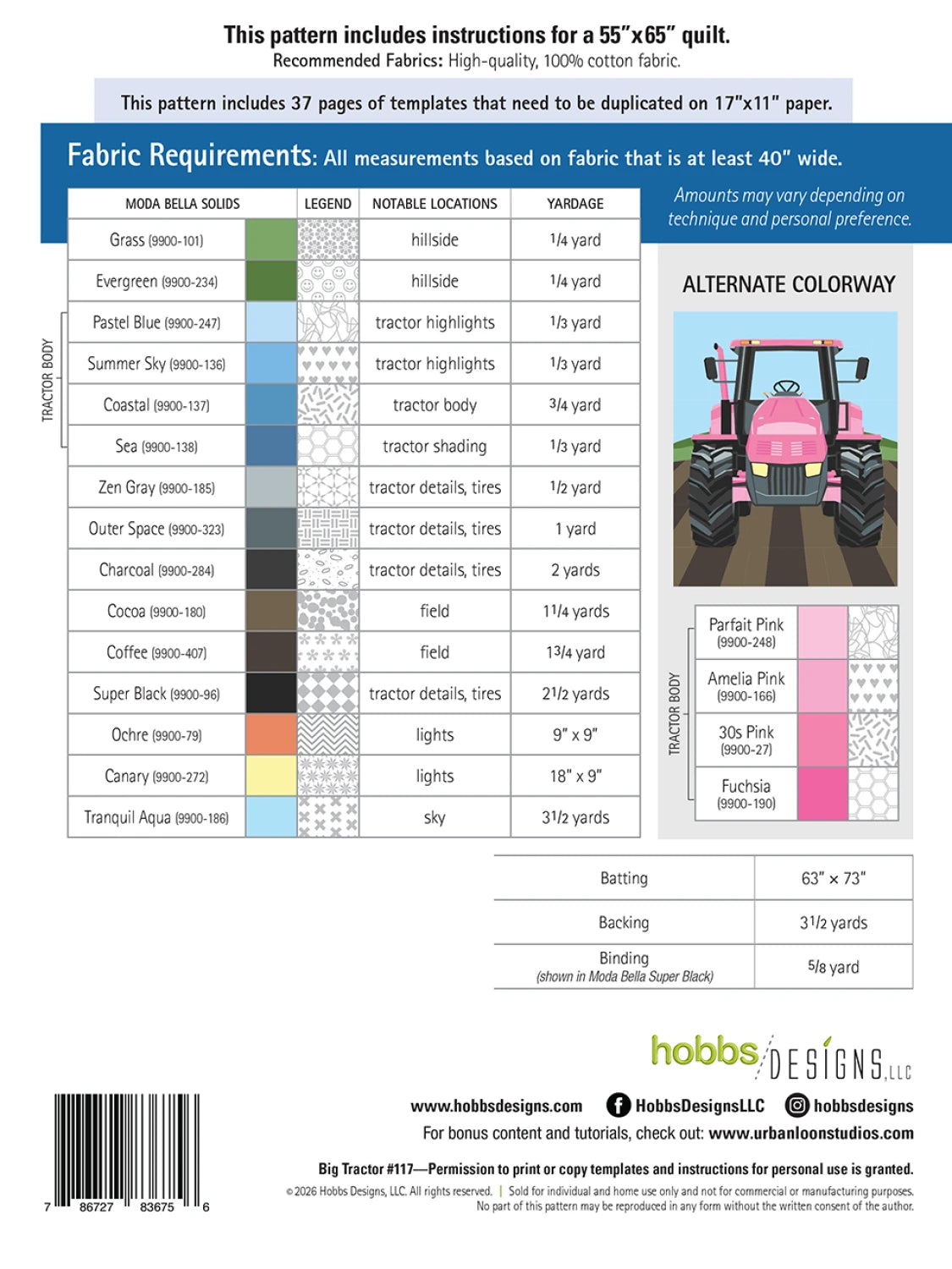 Big Tractor Quilt Pattern - Hobbs Designs