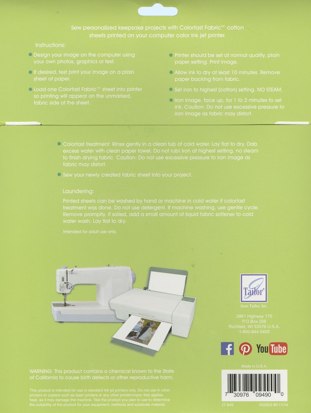 Ink Jet Fabric Sheets Colorfast 25ct