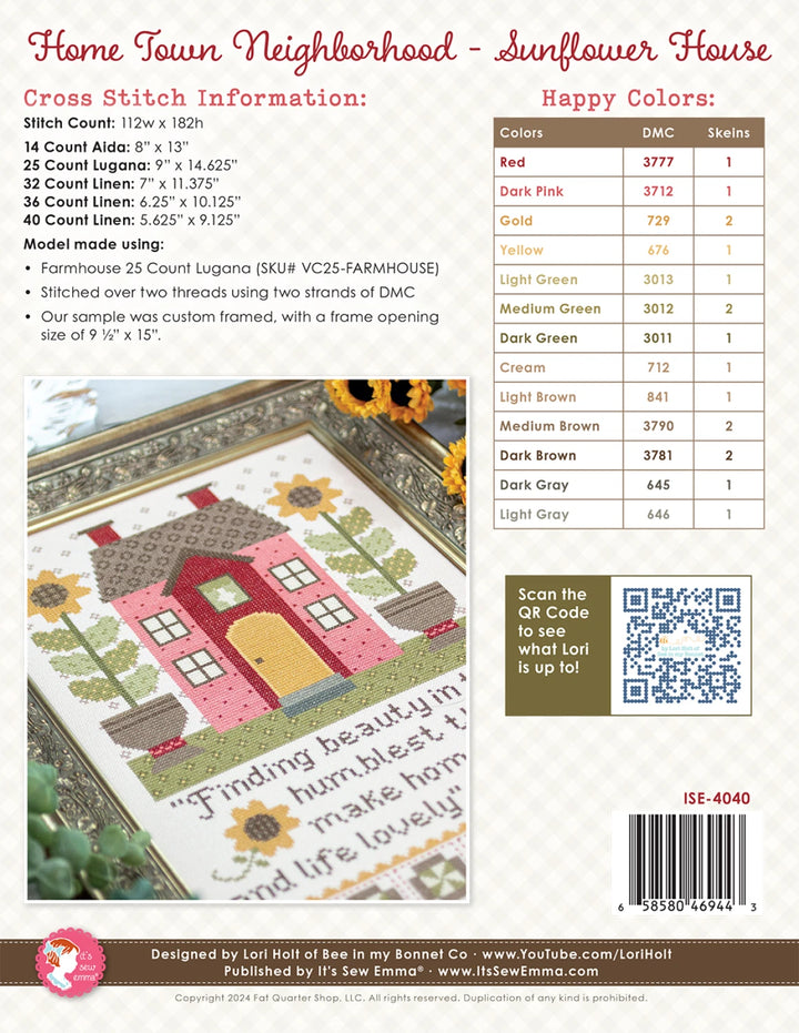 Sunflower House Cross Stitch Home Town Neighborhood