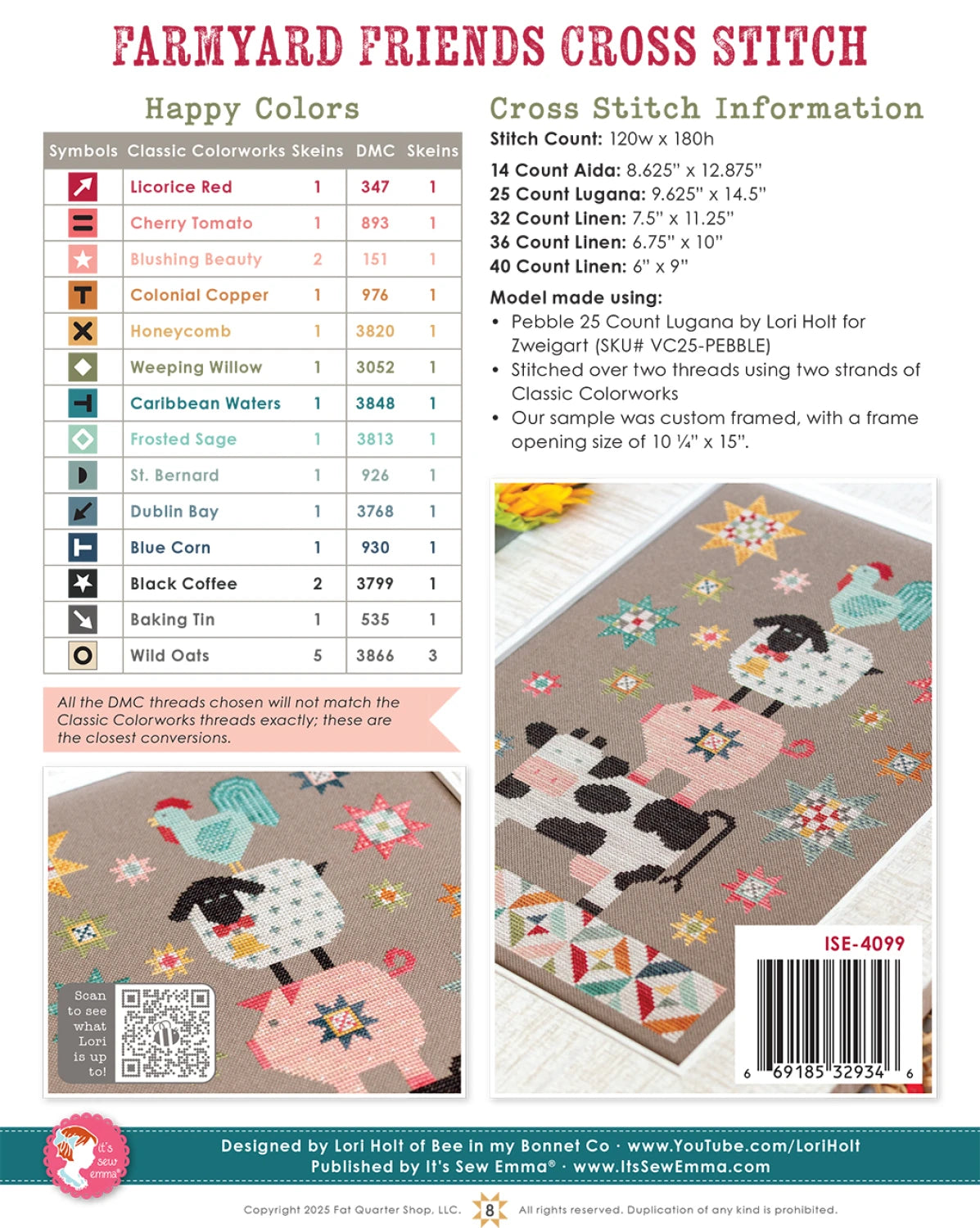 Farmyard Friends Cross Stitch Pattern - Lori Holt for Bee in my Bonnet