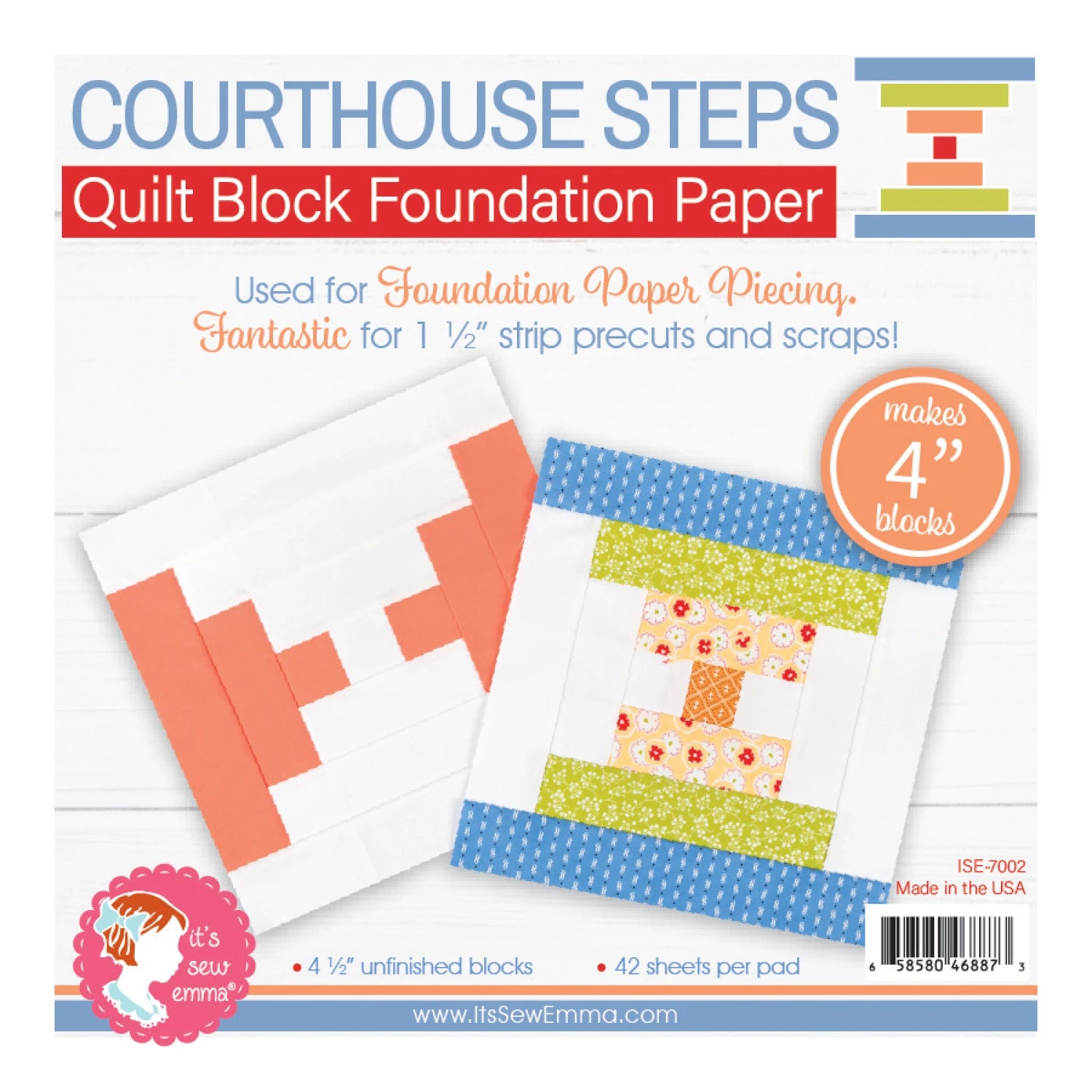 4 in Courthouse Steps Quilt Block Foundation Paper Pad