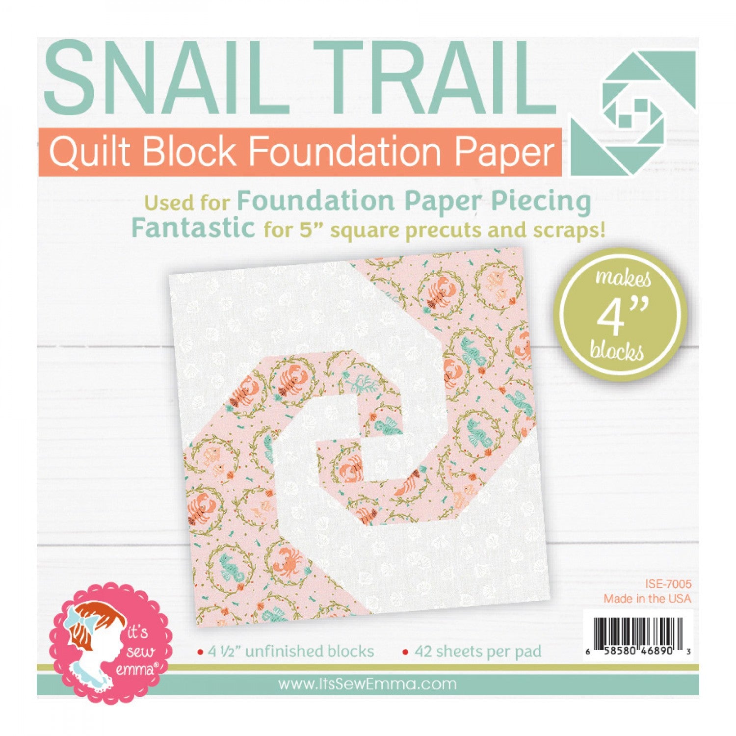 4 in Snail Trail Quilt Block Foundation Paper Pad