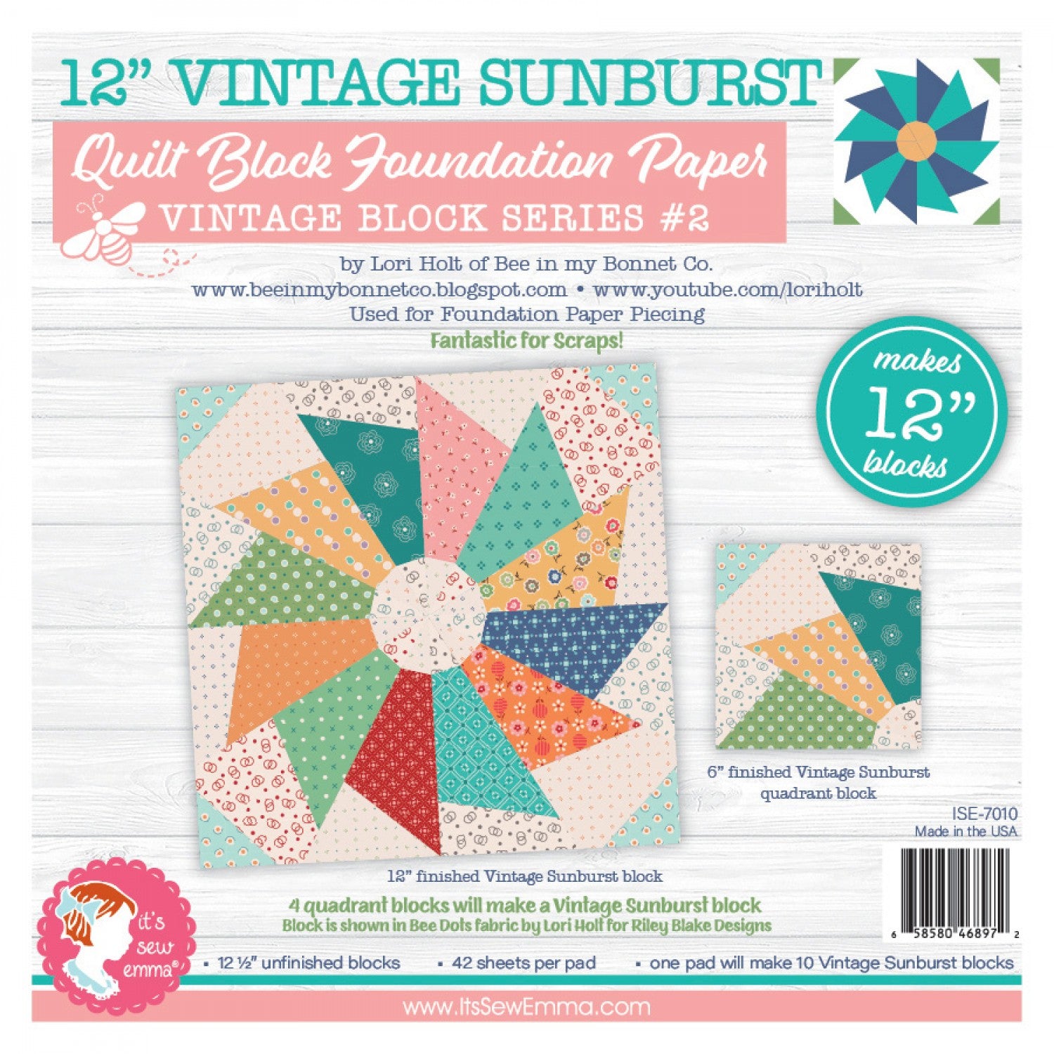 12 in Vintage Starburst Quilt Block Foundation Paper Pad
