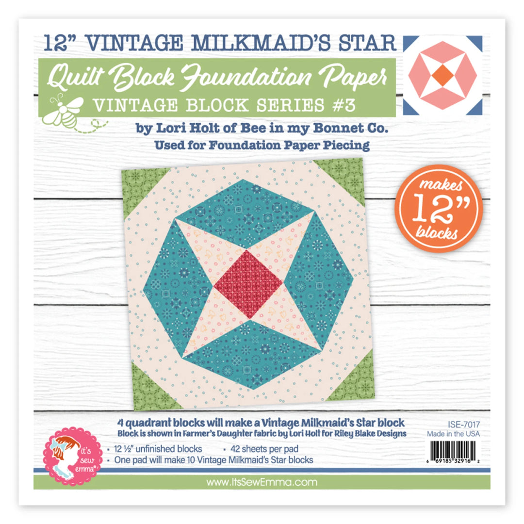 Vintage Milkmaid Star Quilt 12in Foundation
