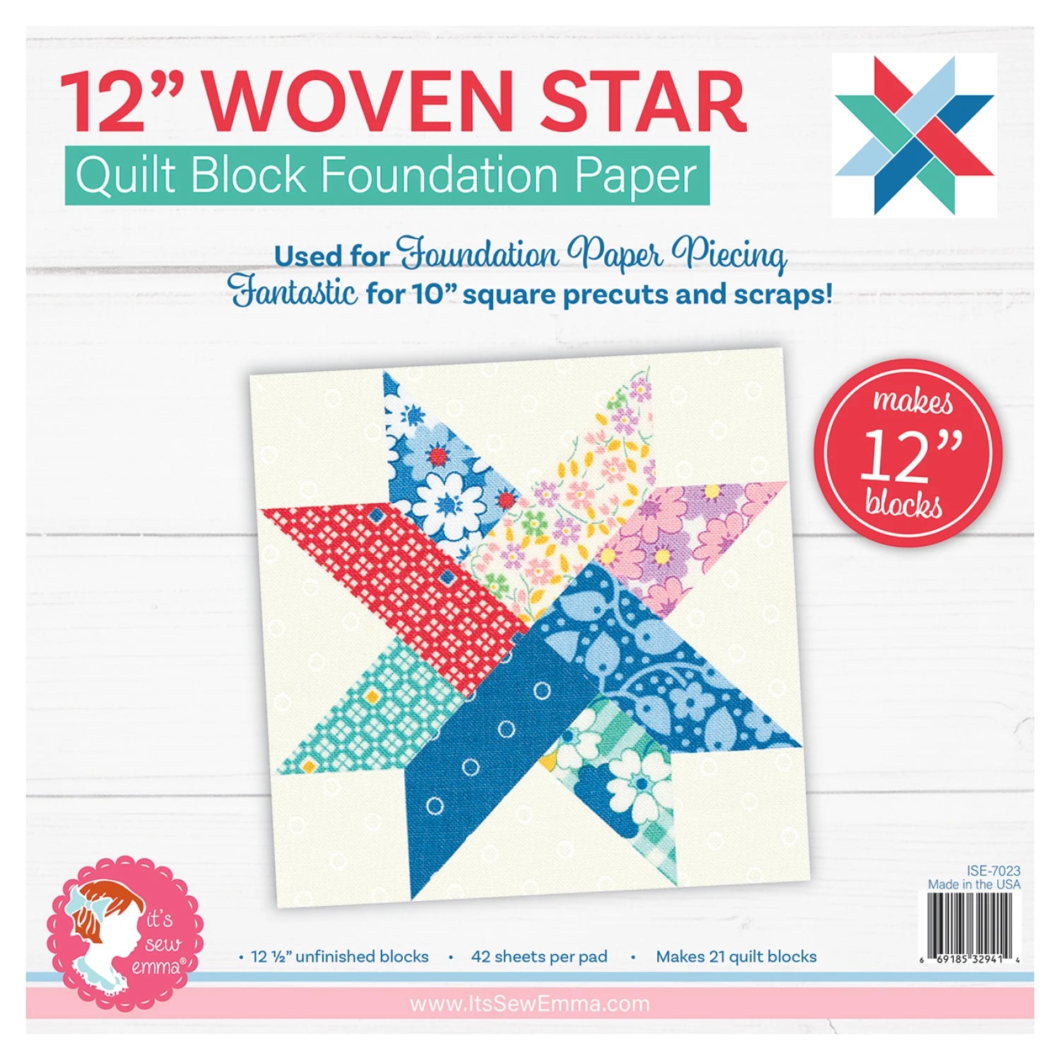 12in Woven Star Quilt Block Foundation Papers
