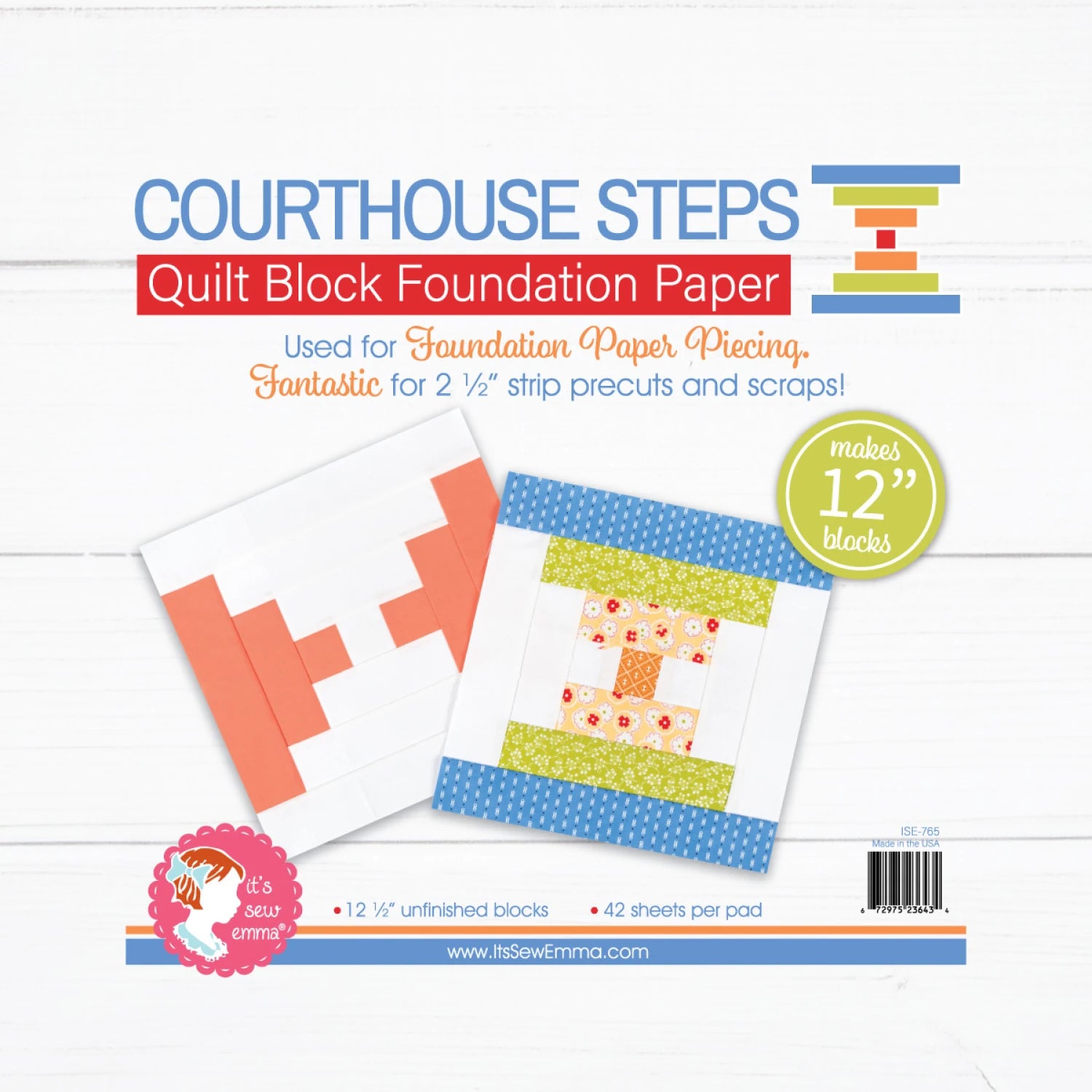 12 in Courthouse Steps Quilt Block Foundation Paper Pad