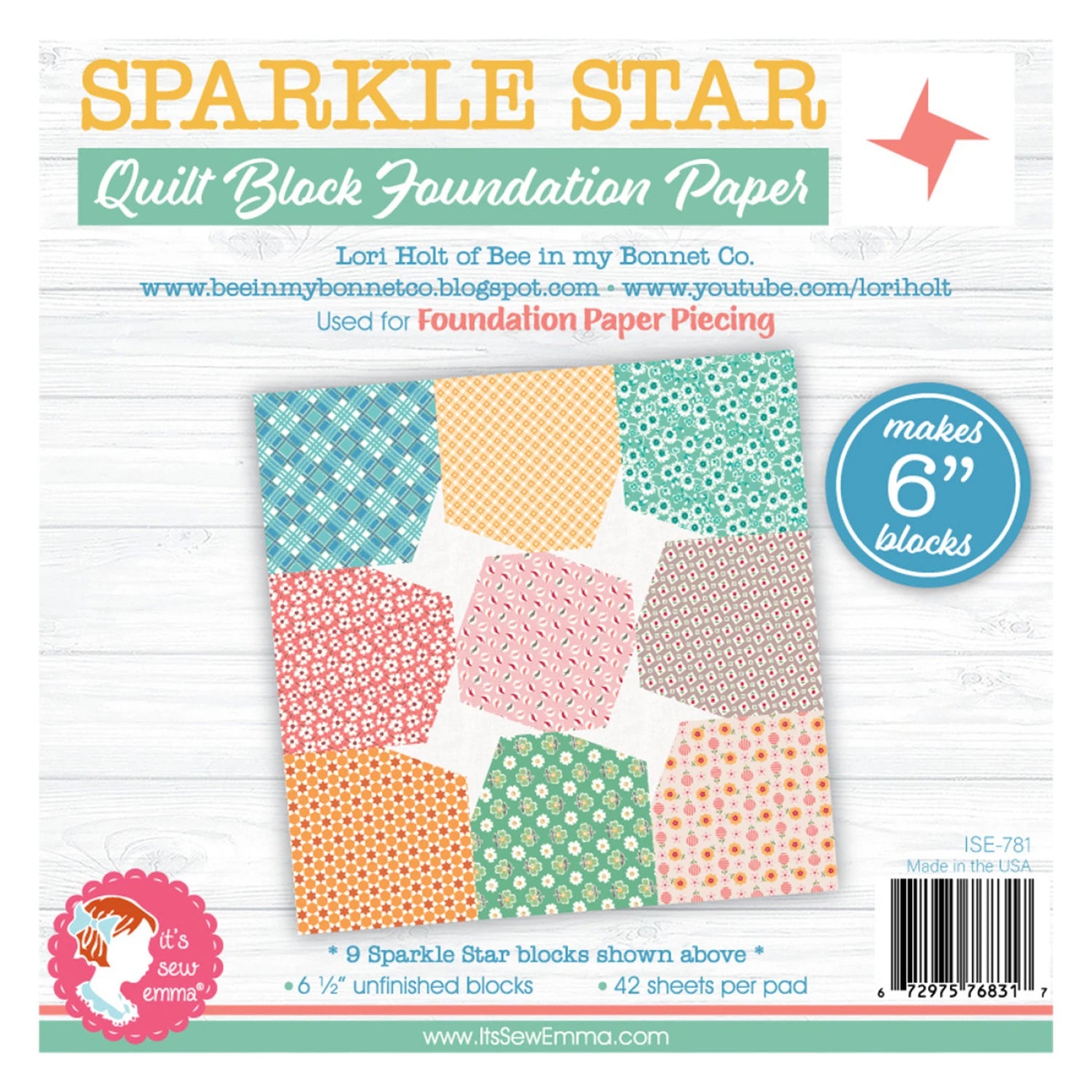 6in Sparkle Star Quilt Block Foundation Papers
