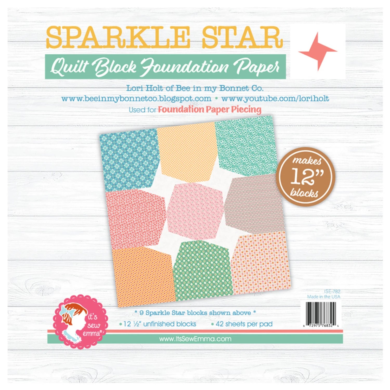 12in Sparkle Star Quilt Block Foundation Papers