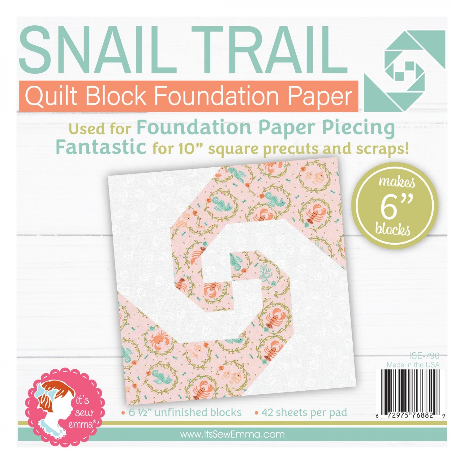 6 in Snail Trail Quilt Block Foundation Paper Pad