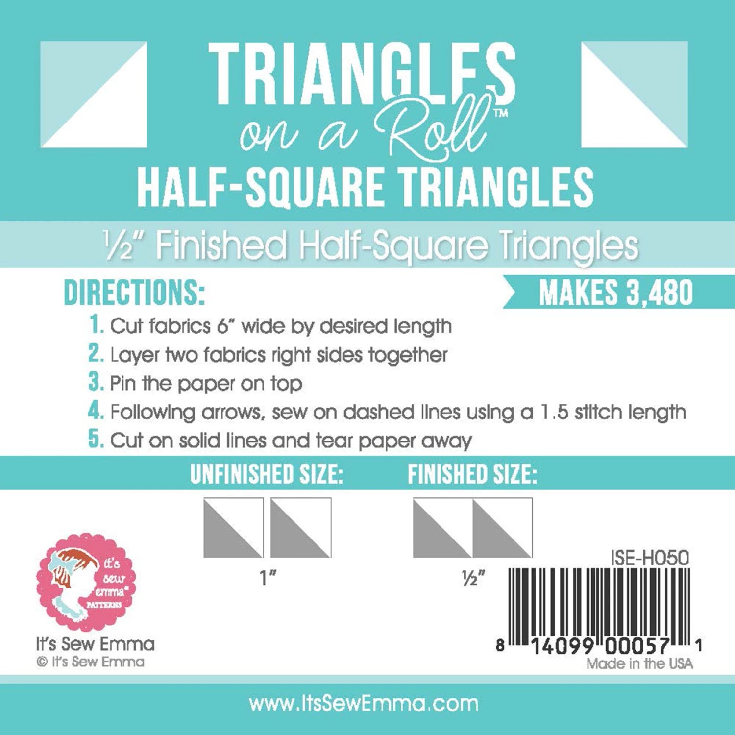 Triangles on a Roll - 1/2in Finished Half-Square Triangles