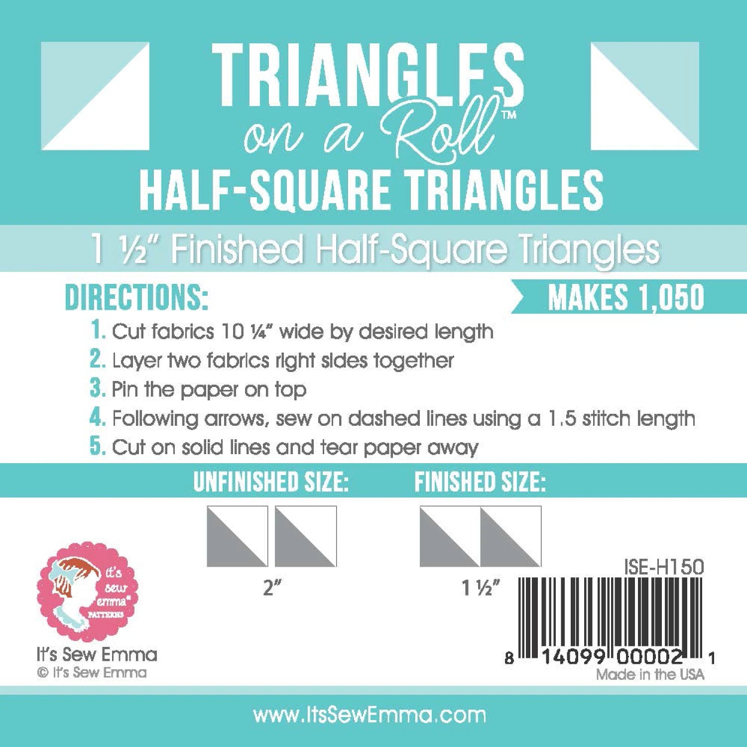 Triangles on a Roll - 1-1/2in Half Square 50ft Roll