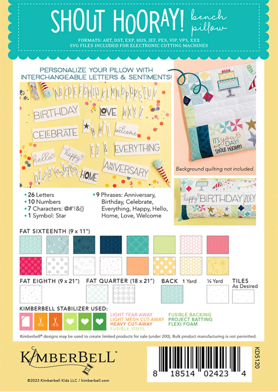 Shout Hooray! Bench Pillow - Machine Embroidery - Kimberbell