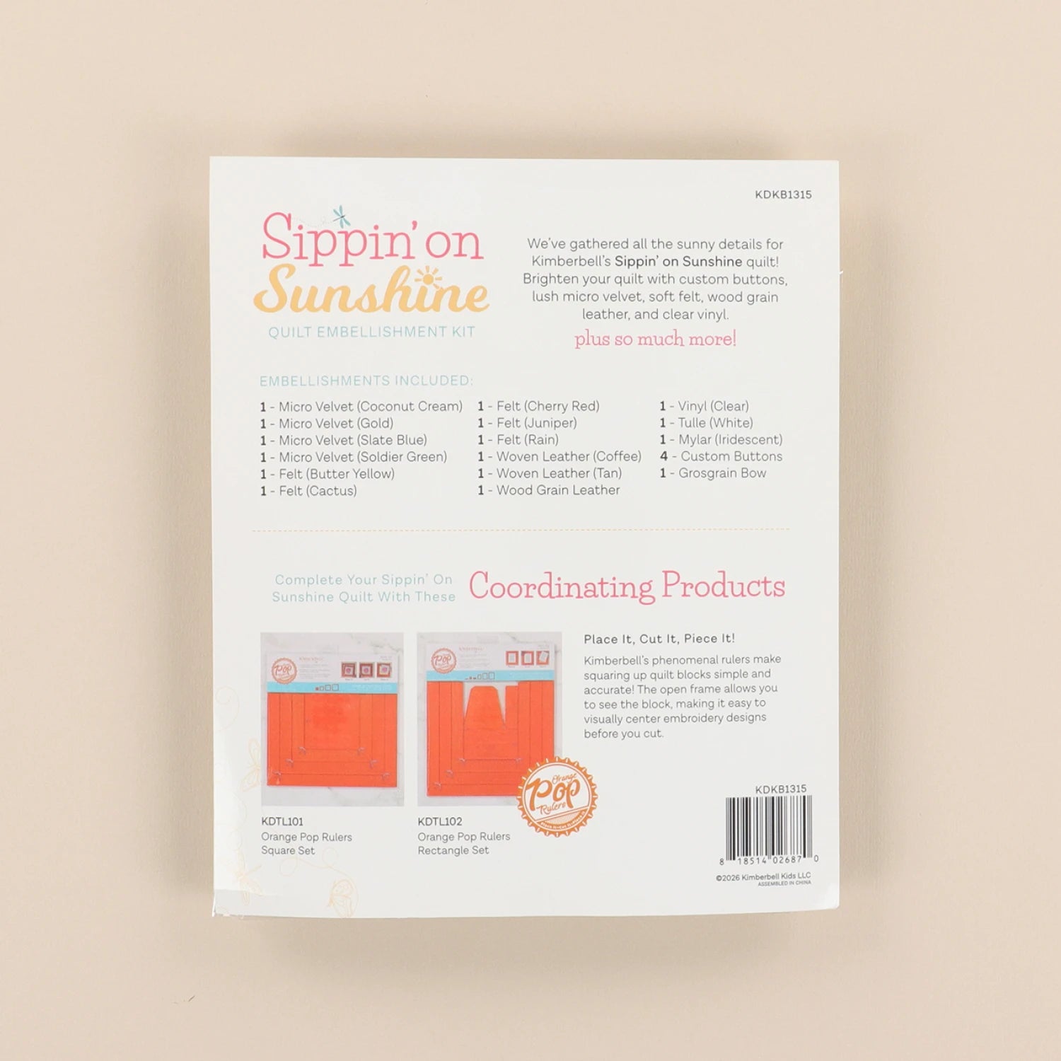 Sippin' on Sunshine Embellishment Kit - Kimberbell