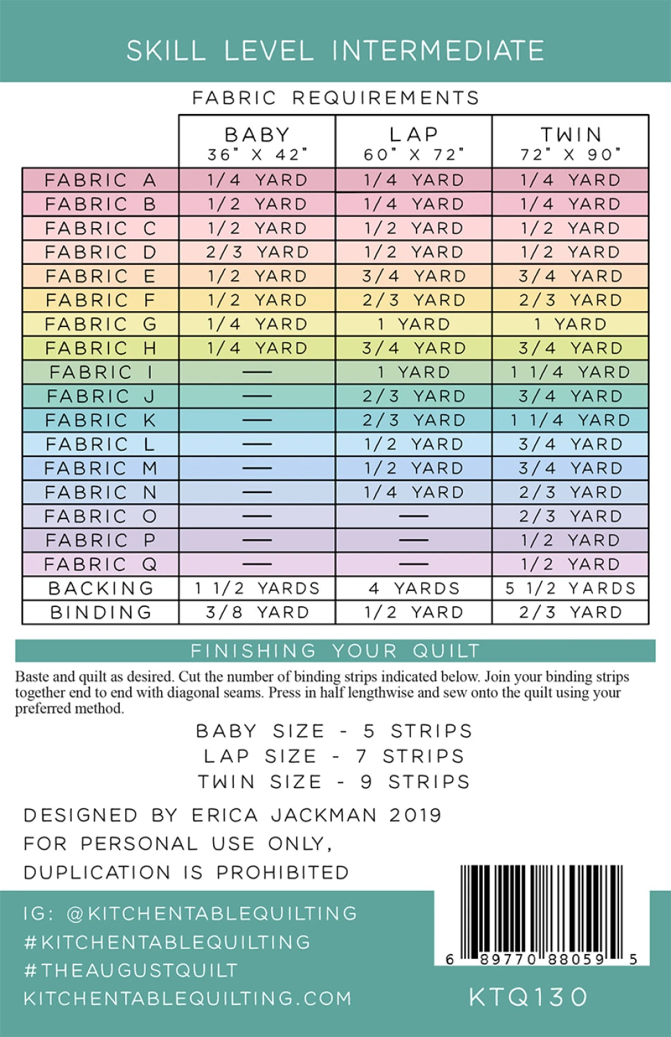The August Quilt Pattern - Kitchen Table Quilting