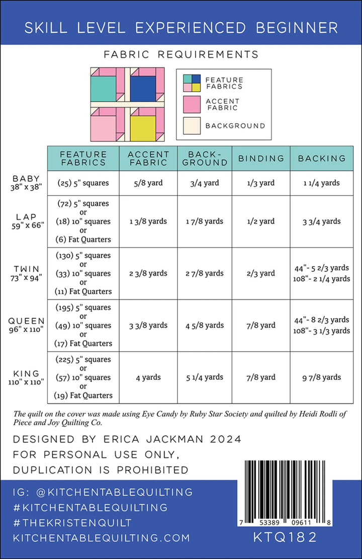 The Kristen Quilt Pattern - Kitchen Table Quilting
