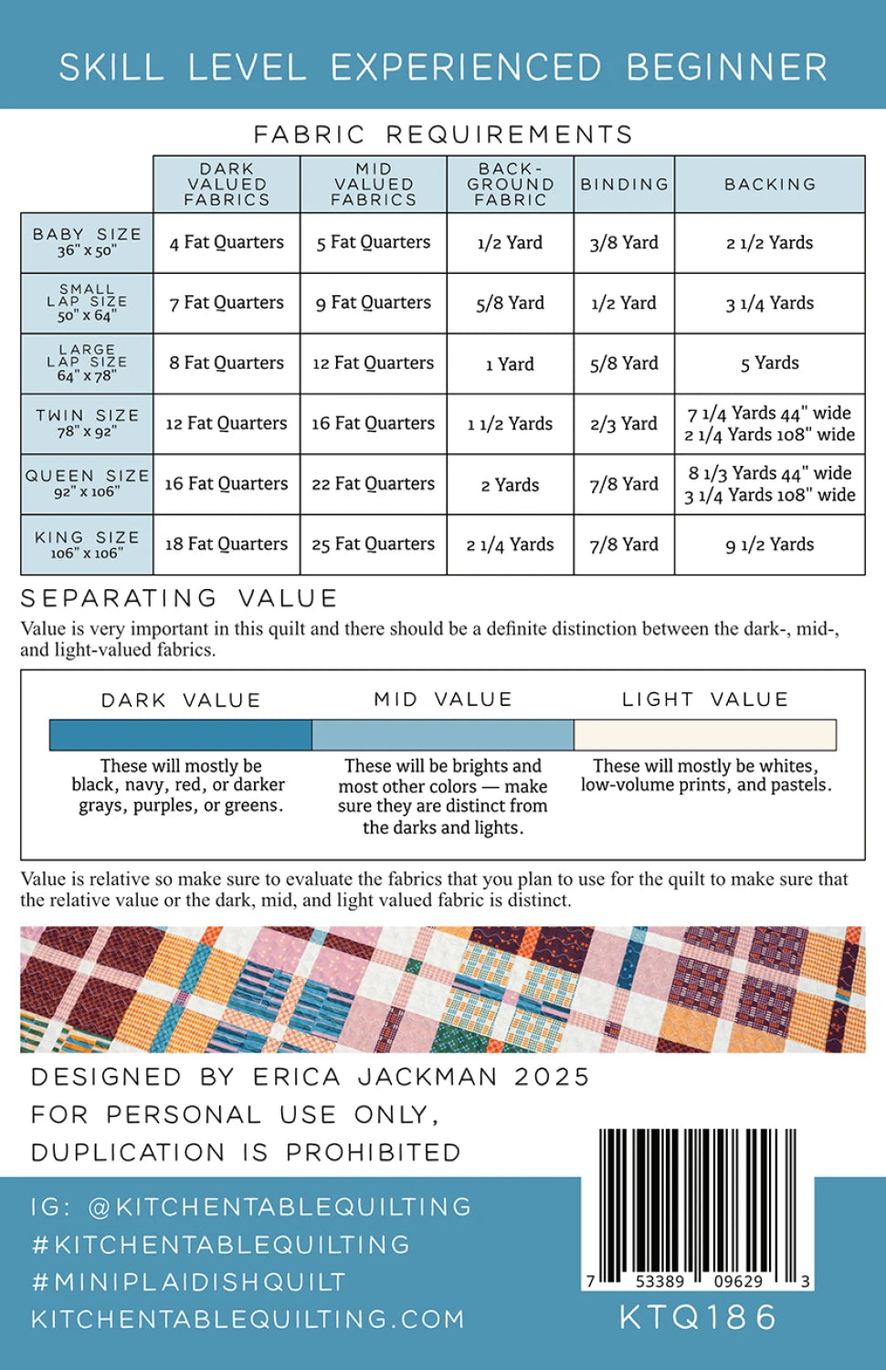 Mini Plaid-ish Quilt Pattern - Kitchen Table Quilting