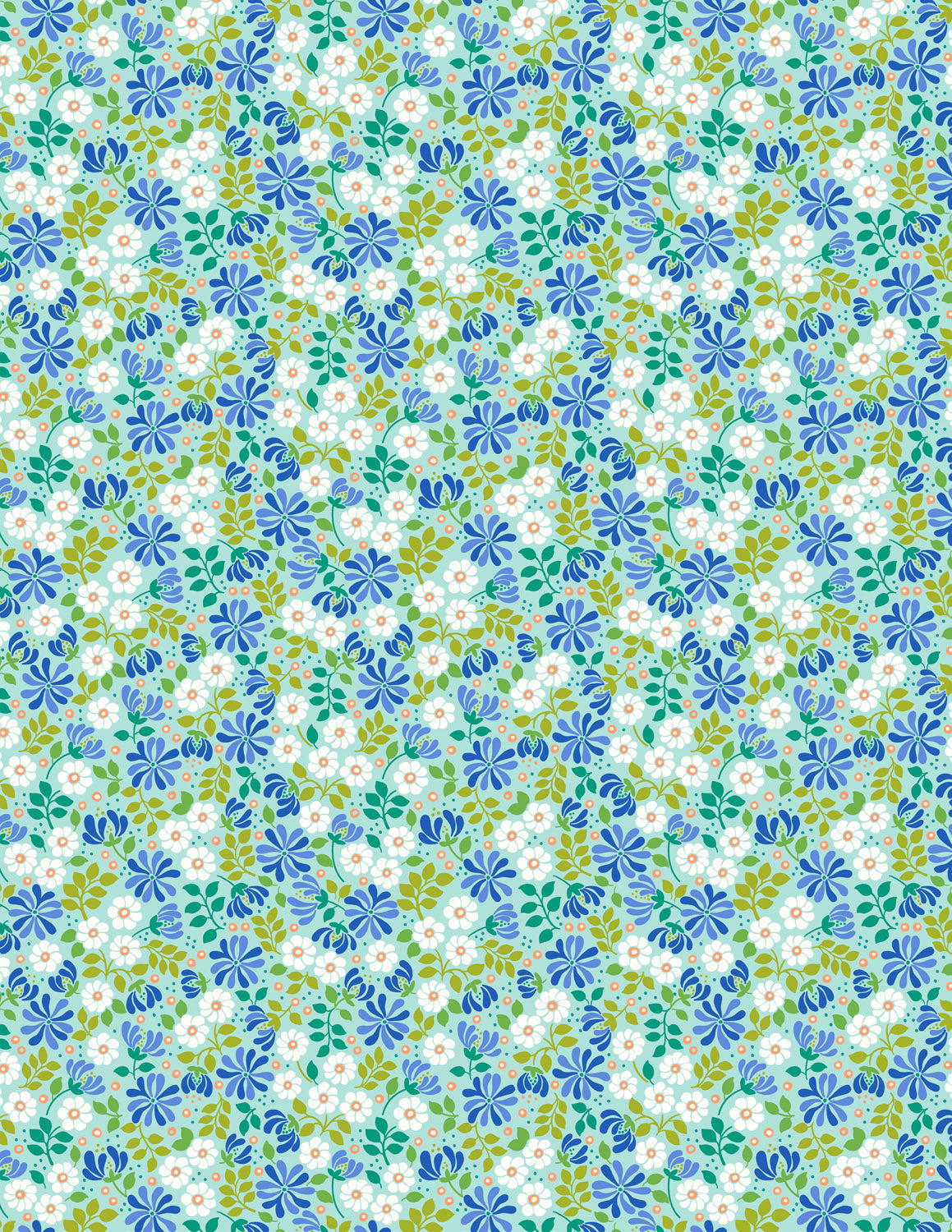 Boho Blooms - Floral Burst - Aqua and Blue - L15B