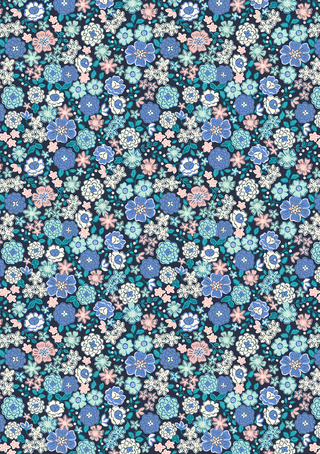 Boho Blooms - Boho Blooms - Blues and Pinks on Navy - L16D