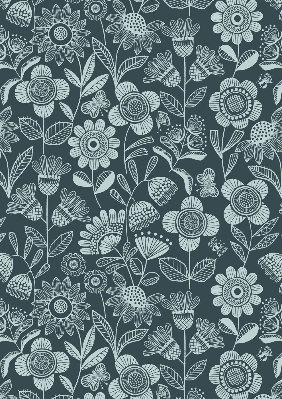 Jaynie - Jaynie flowers duck egg on Charcoal - L29C