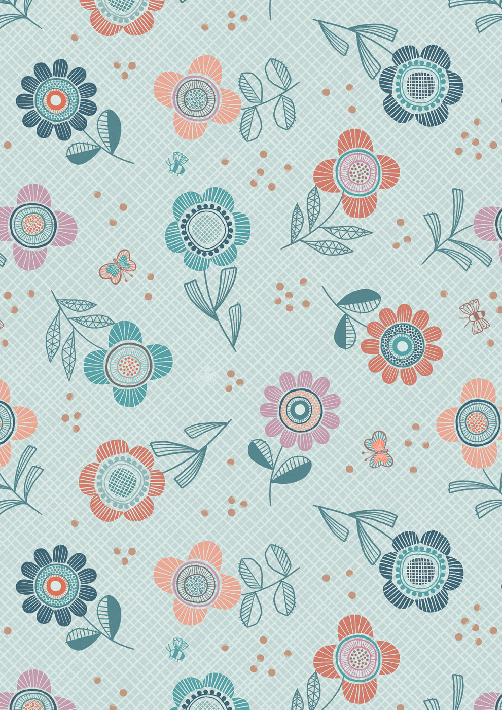 Jaynie - Flower dash on duck egg - L32B