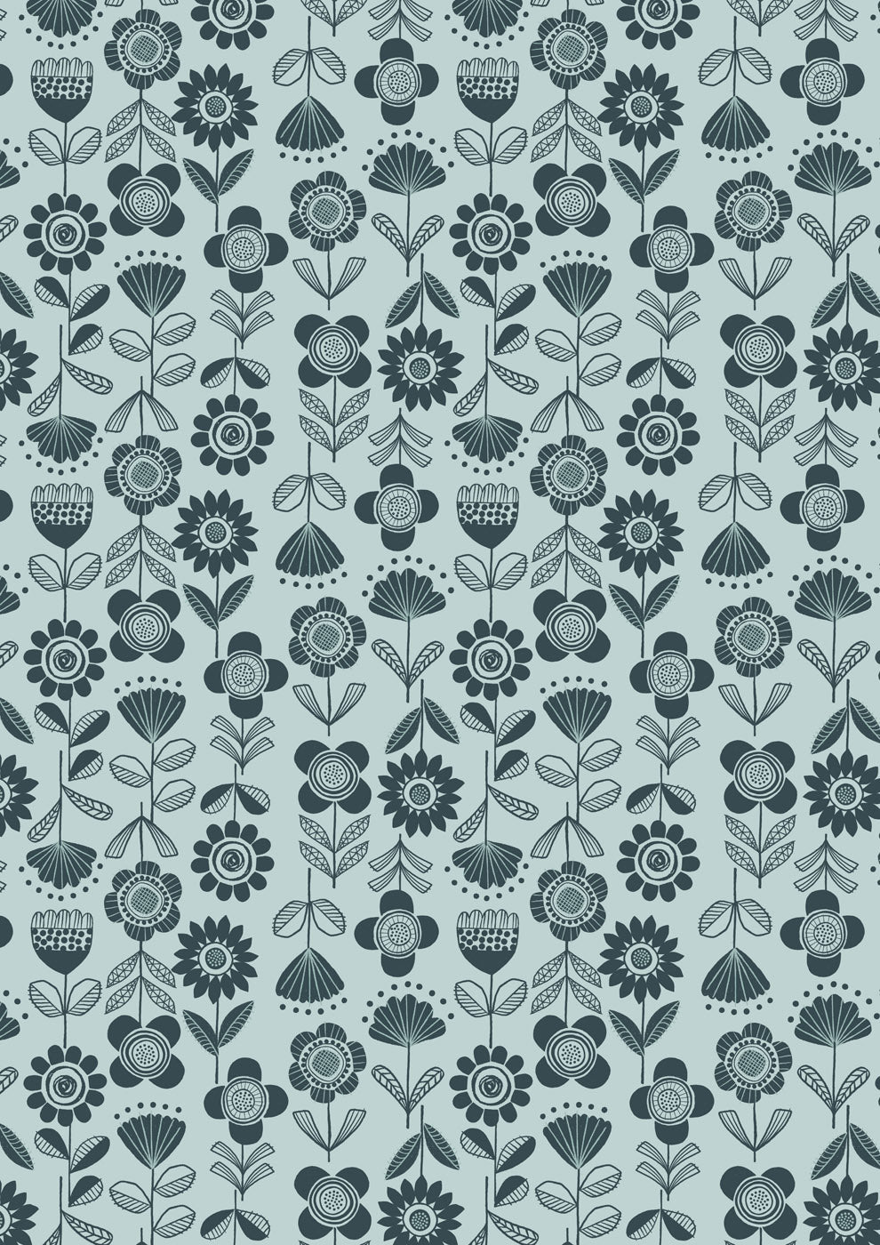 Jaynie - Floral stripe charcoal on duck egg - L33C