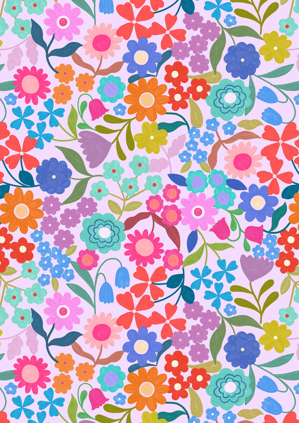 Patchwork Joy - Joyful flowers on lilac - L34B