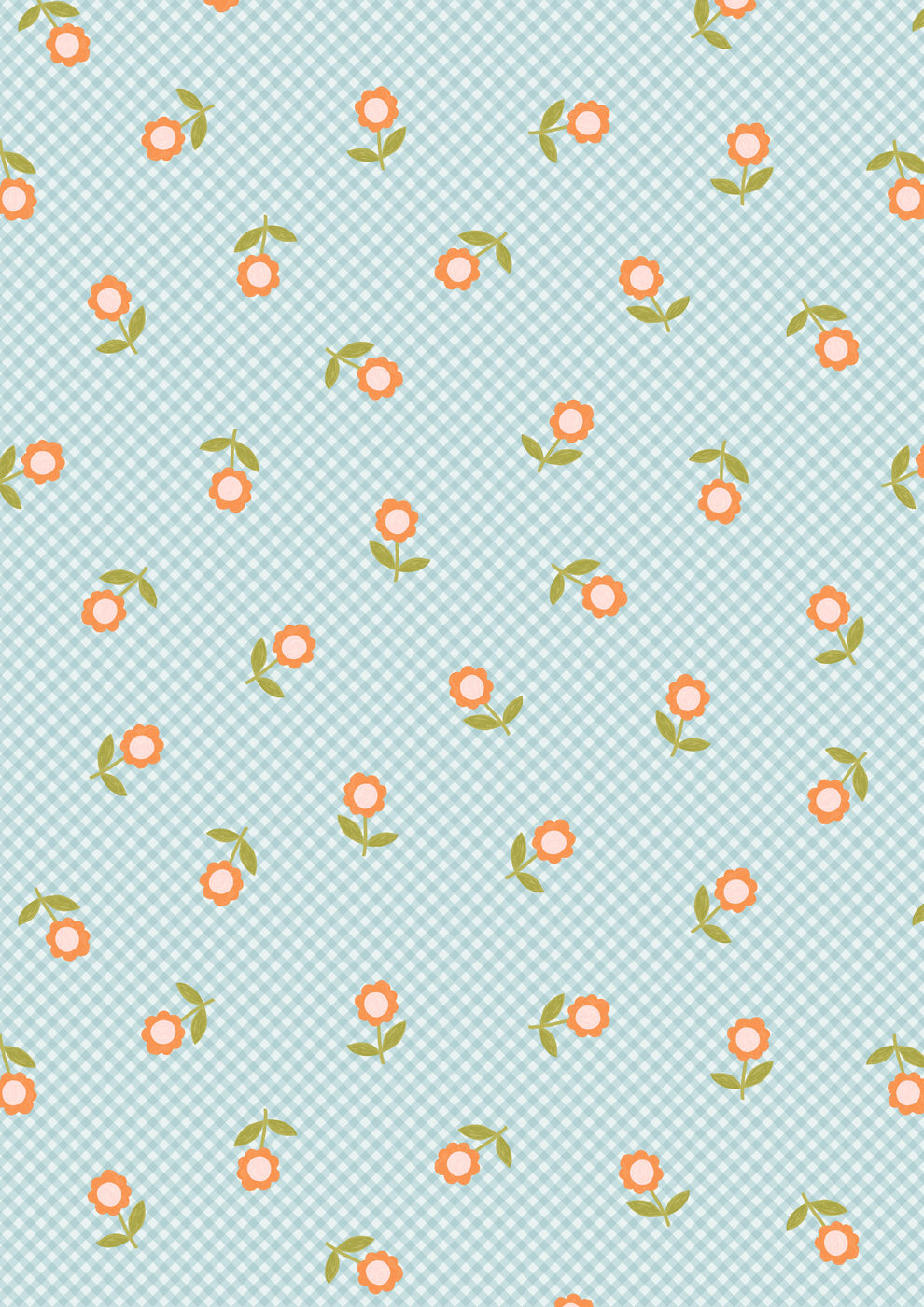 Patchwork Joy - Light blue micro gingham flowers - L36A