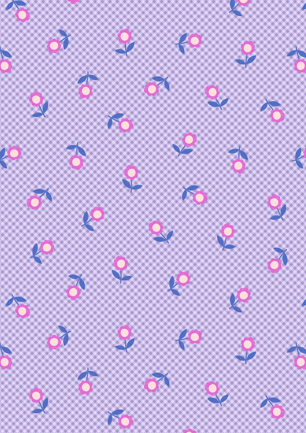 Patchwork Joy - Lavender micro gingham flowers - L36C