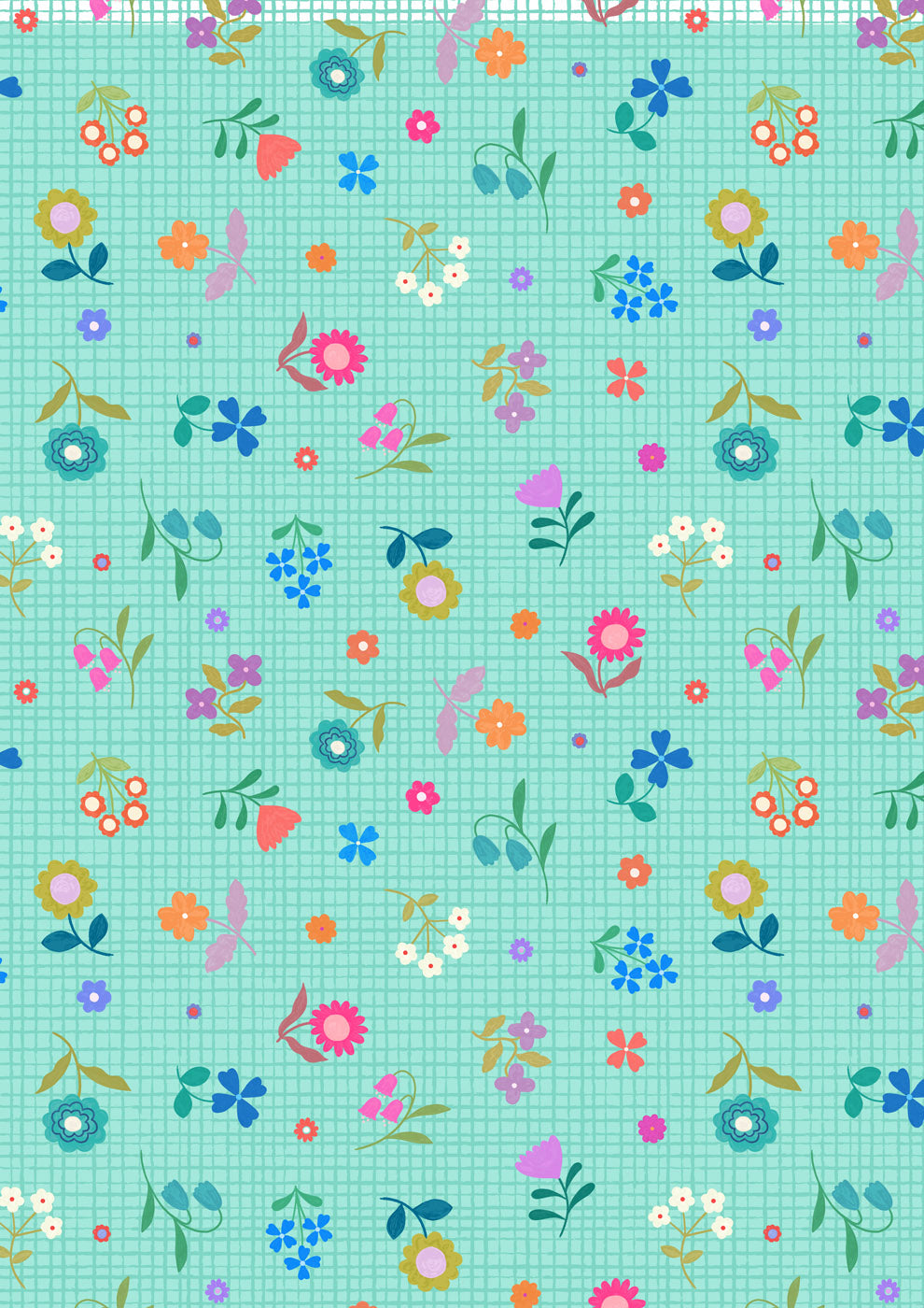 Patchwork Joy - Turquoise flower grid - L39B