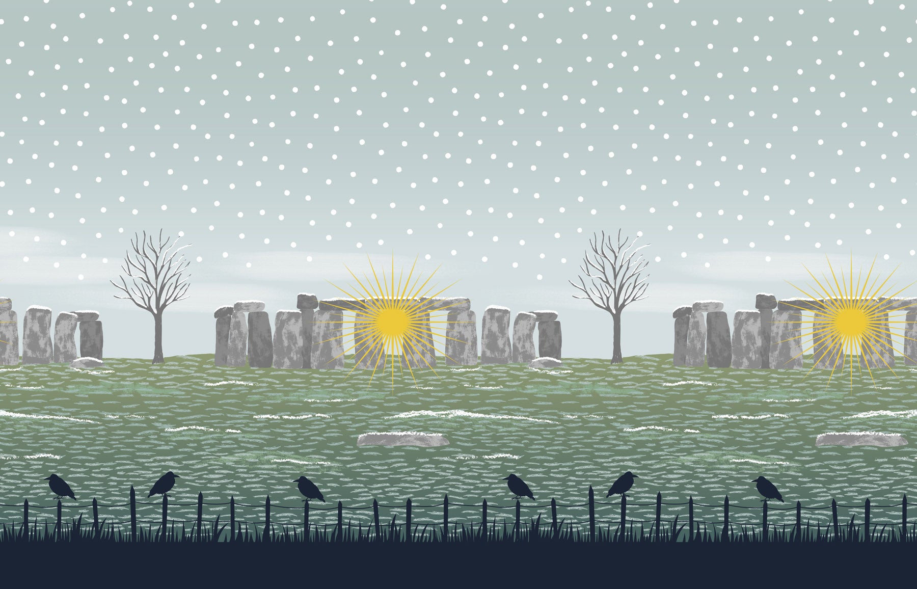 Winter Solstice - Stonehenge Double Edge Border (with gold metallic) - L52