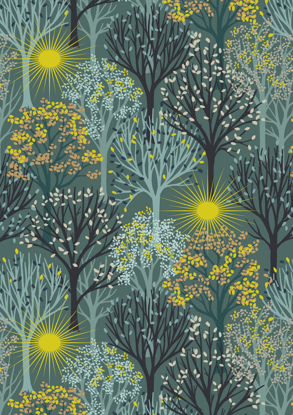 Winter Solstice - Trees - Teal (with gold metallic) - L56B