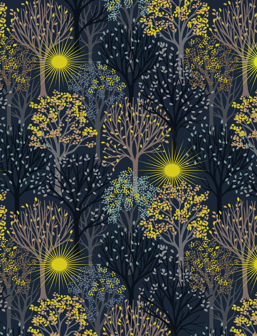 Winter Solstice - Trees - Midnight Blue (with gold metallic) - L56C