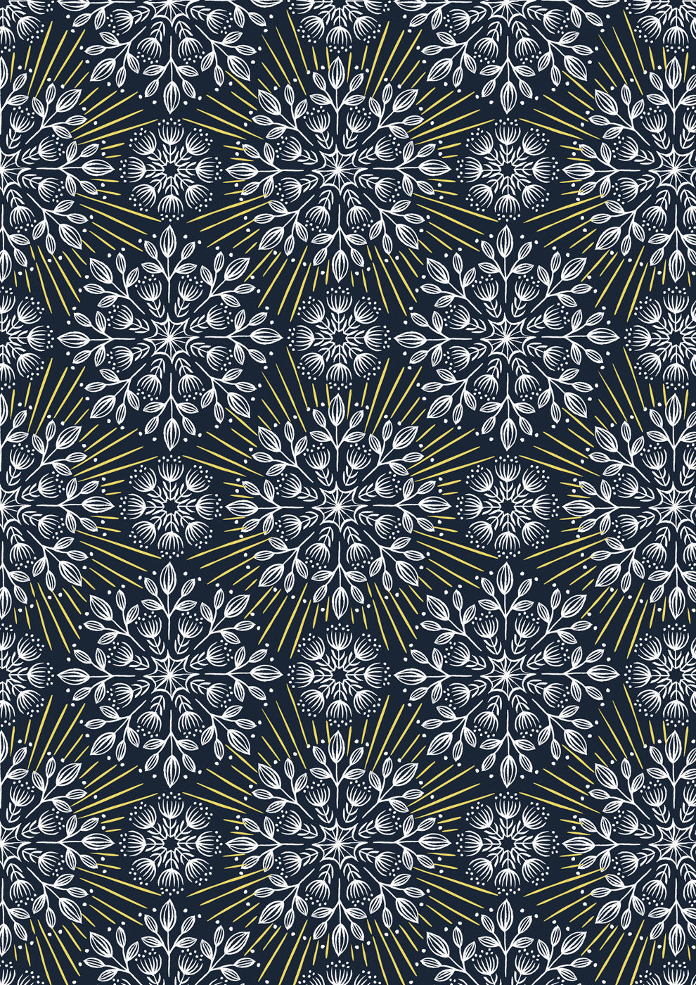 Winter Solstice - Flowers (with gold metallic) - Midnight Blue - L61C
