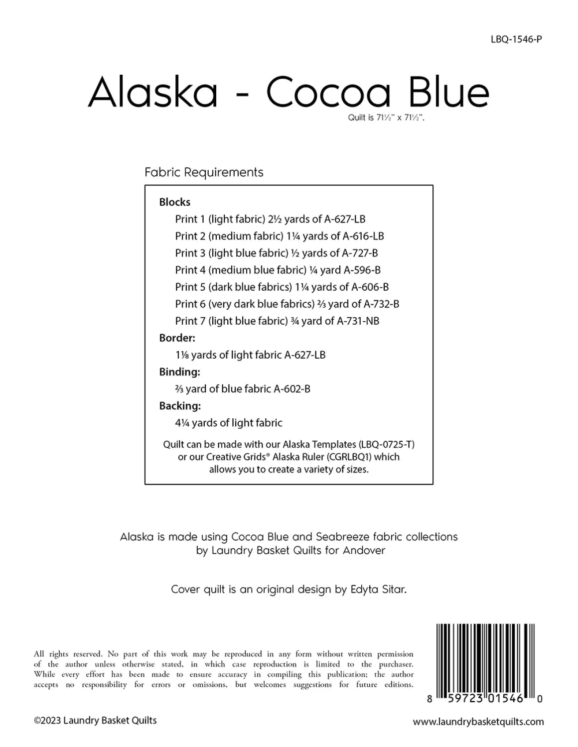 Alaska - Cocoa Blue Quilt Pattern - Laundry Basket Quilts