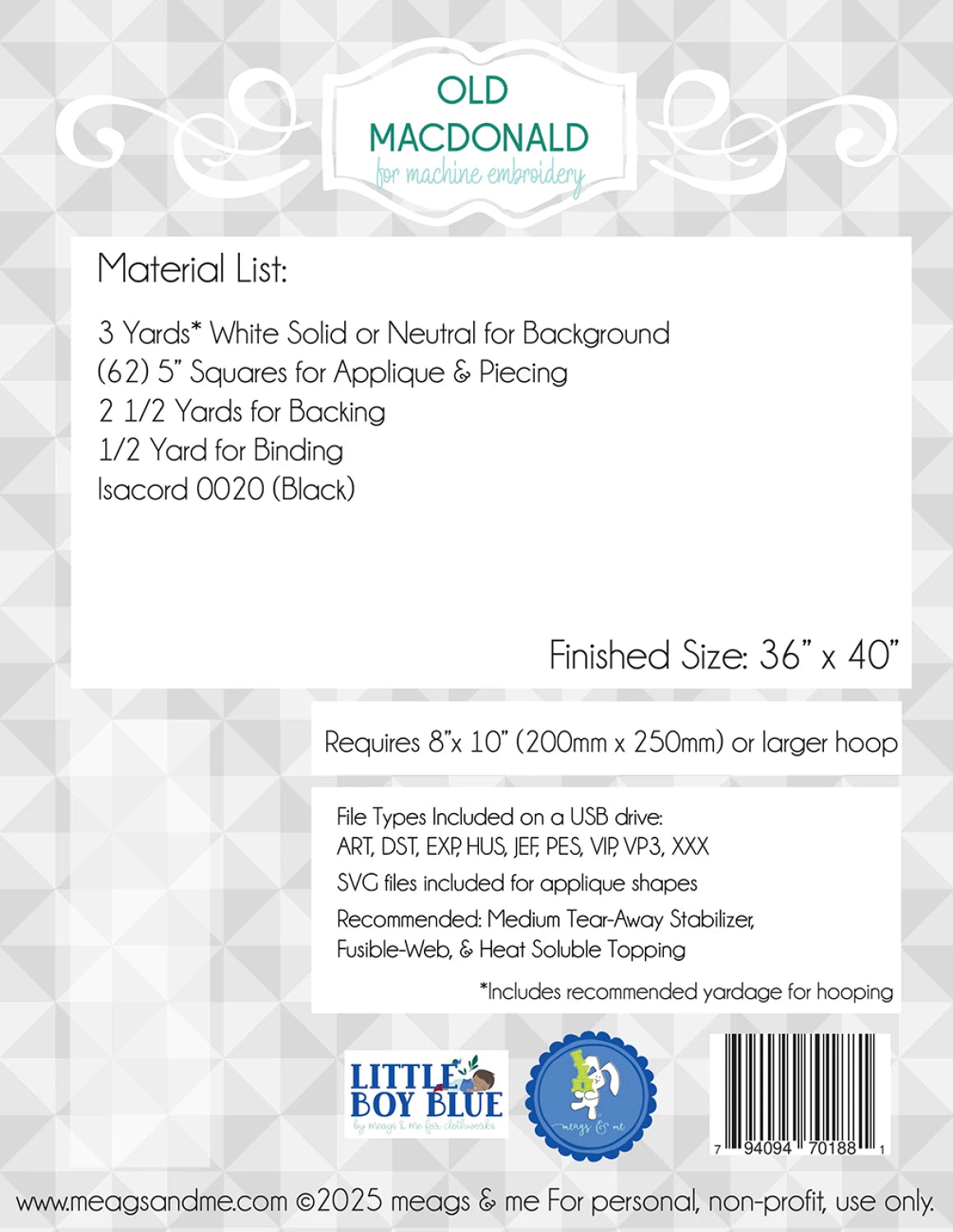 Old Macdonald USB for Machine Embroidery