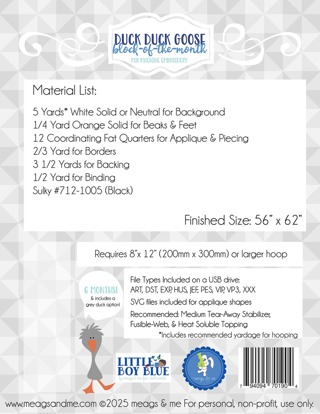 Duck Duck Goose Block of the Month USB for Machine Embroidery