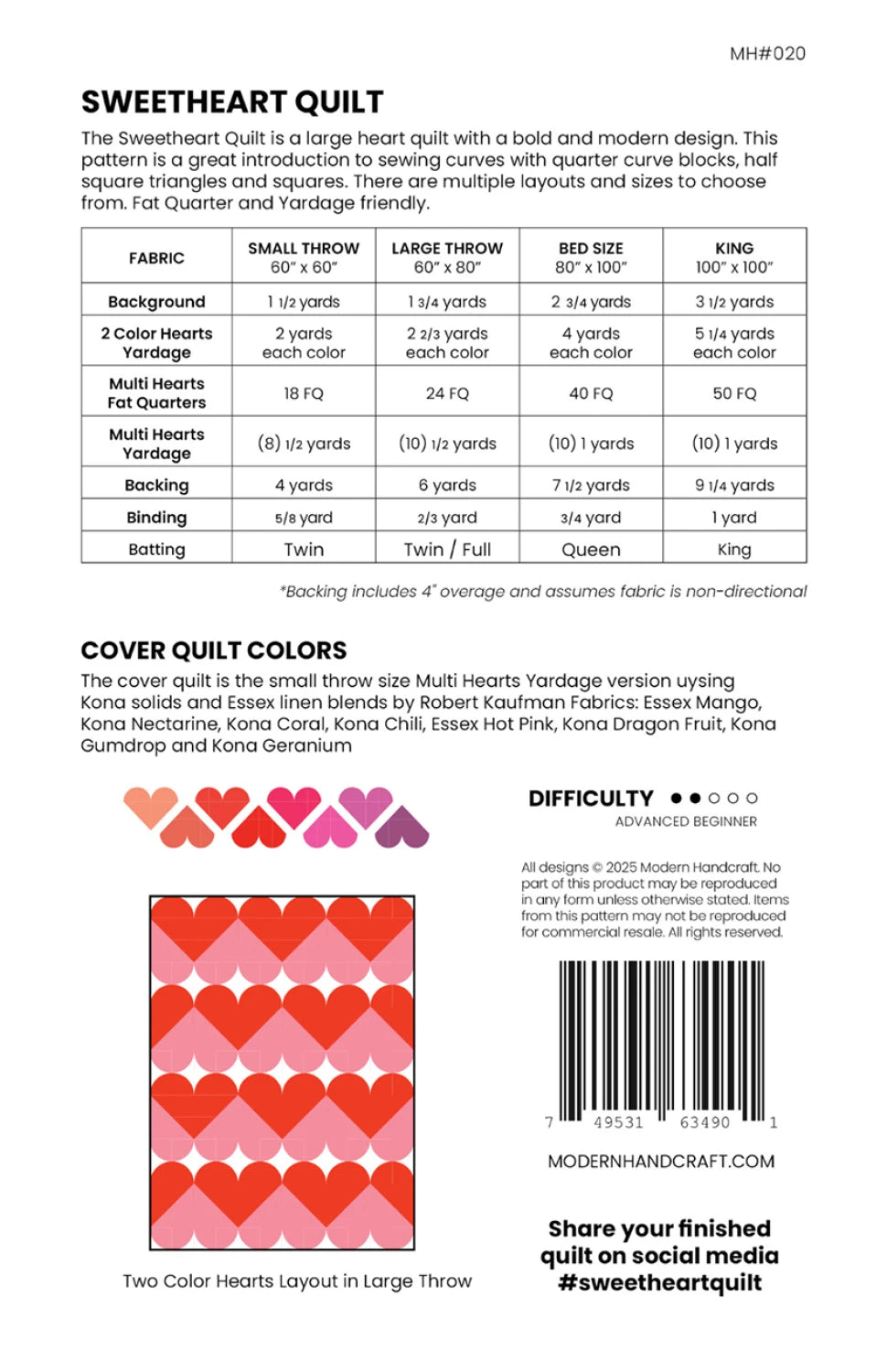 Sweetheart Quilt Pattern - Modern Handcraft