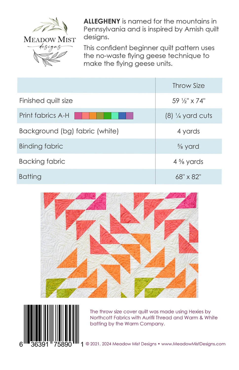 Allegheny Quilt Pattern - Meadow Mist Designs