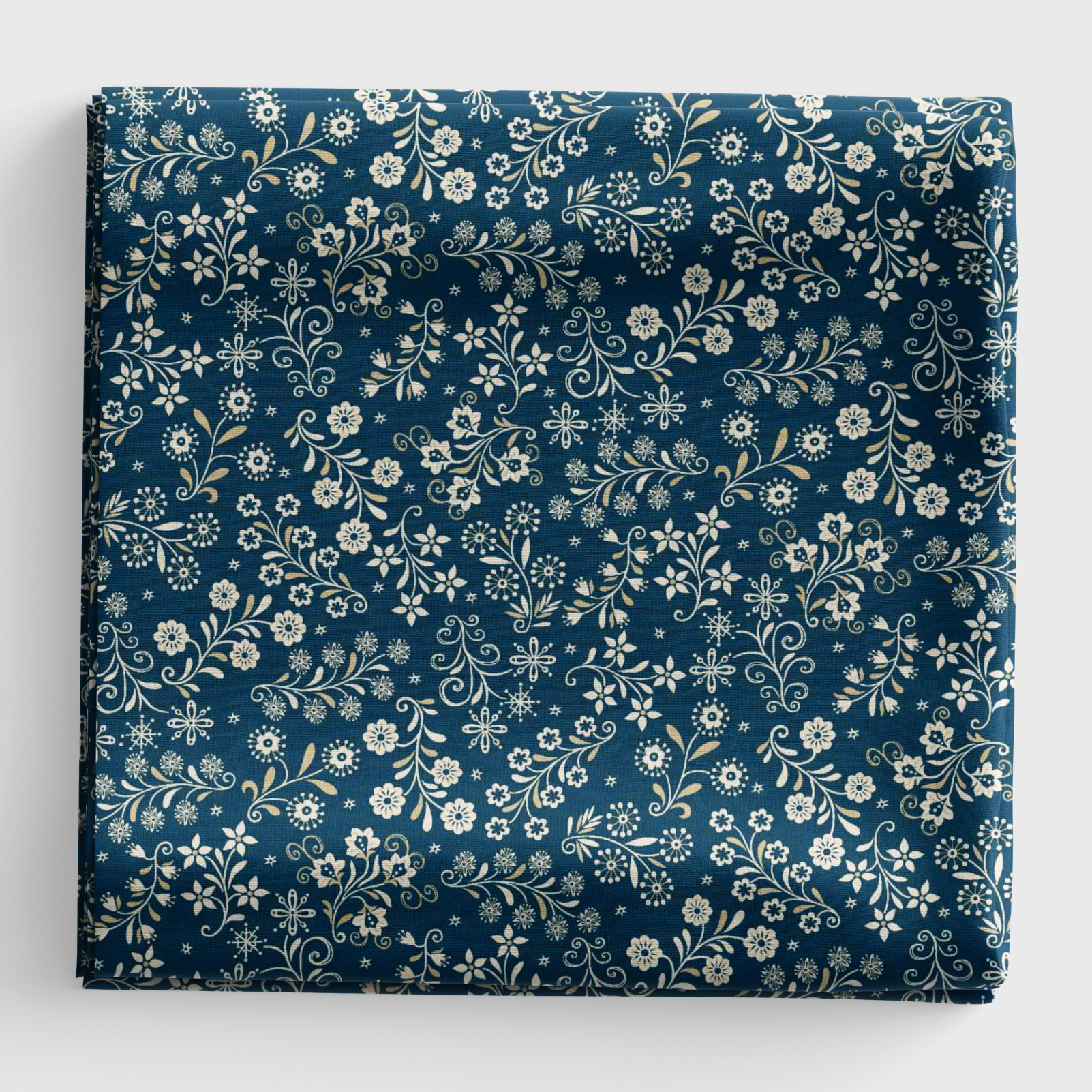 Nordic Holiday Village - Floral Vines - Blue Cream - Q-3610-77