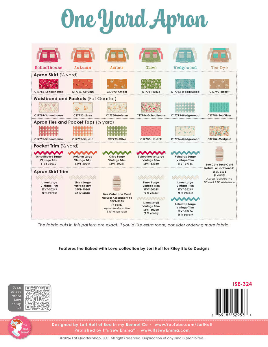 One Yard Apron Pattern - It's Sew Emma