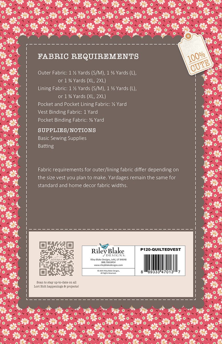 The Quilted Vest Pattern - Lori Holt