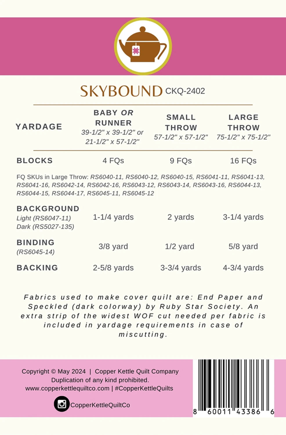 Skybound Quilt Pattern - Copper Kettle Quilt Company