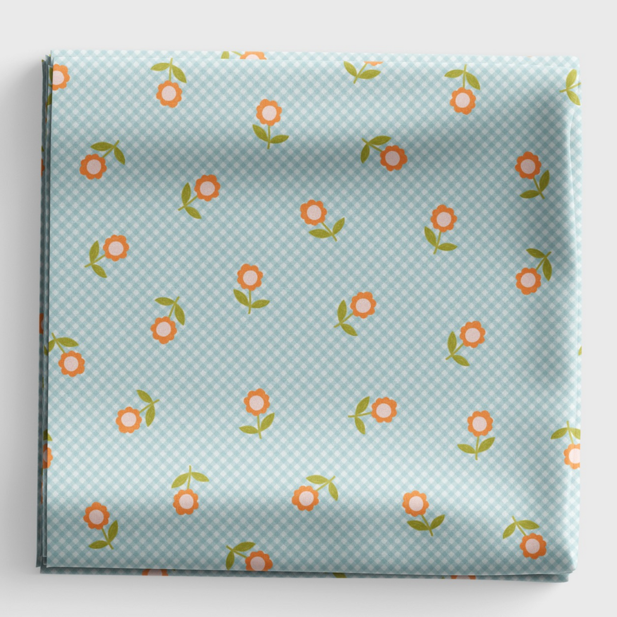 Patchwork Joy - Light blue micro gingham flowers - L36A