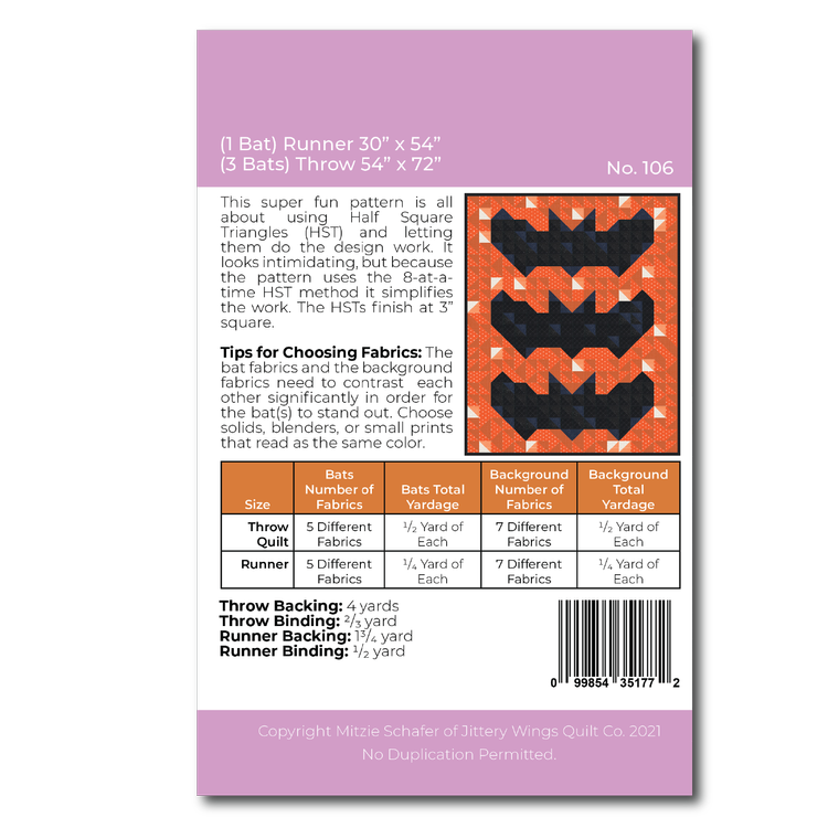 Battastic Quilt Pattern - Jittery Wings