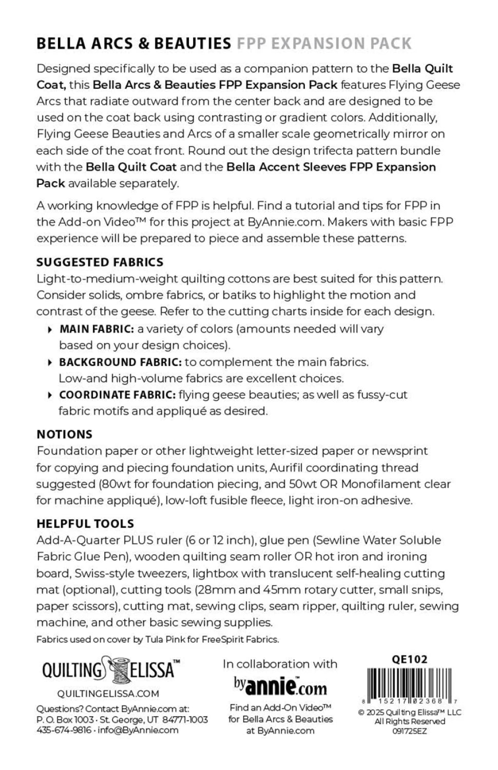 Bella Arcs and Beauties - FPP Expansion Pack (for Bella Quilted Coat) - Quilting Elissa