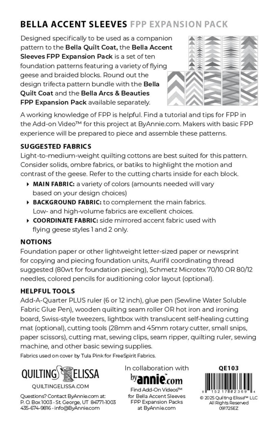 Bella Accent Sleeves - FPP Expansion Pack (for Bella Quilted Coat) - Quilting Elissa