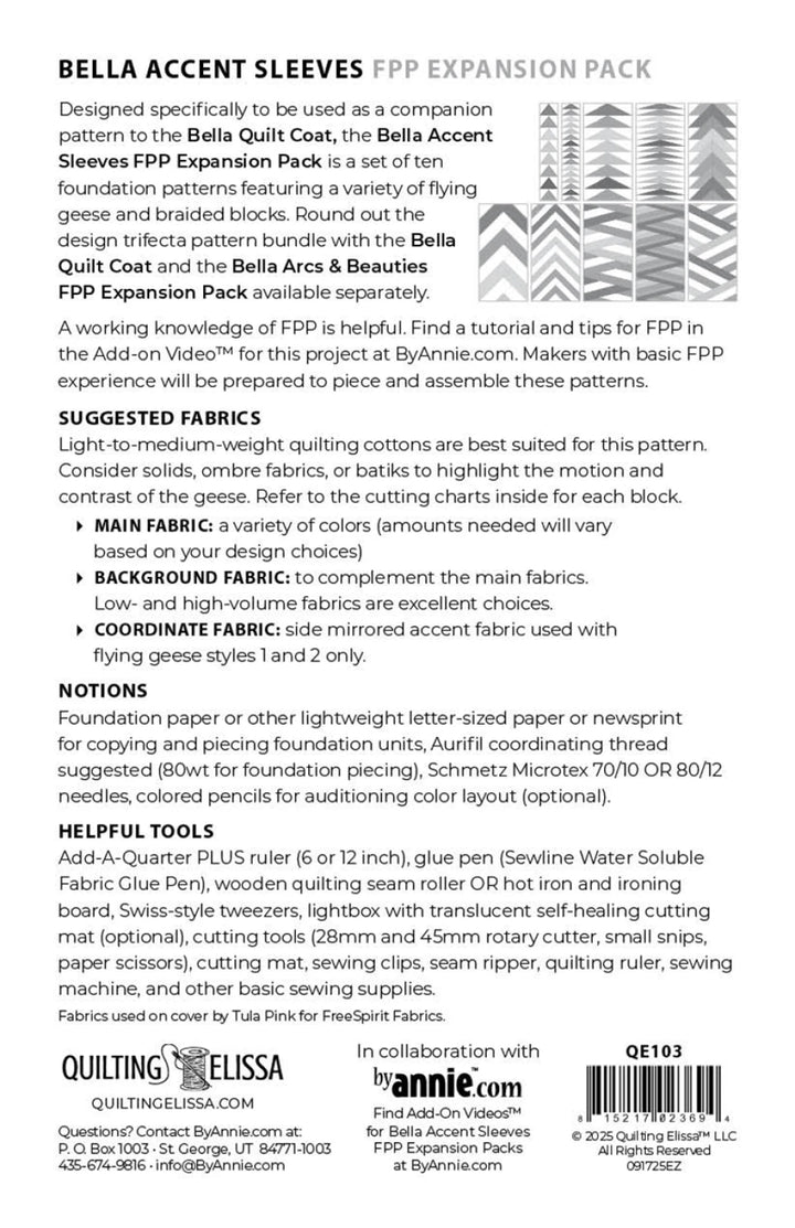 Bella Accent Sleeves - FPP Expansion Pack (for Bella Quilted Coat) - Quilting Elissa