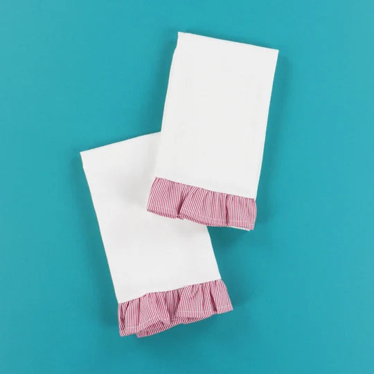 Red & White Striped Ruffled Tea Towel (2 pack) - Kimberbell