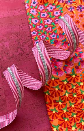 Pink Stripe Zipper Tape with Nickel Teeth - Sassafras Lane Designs